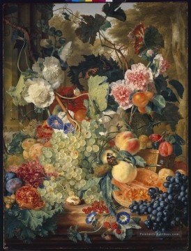 Nature morte œuvres - Classique nature morte de fleurs et de fruits sur un marbre slab_1 Jan van Huysum